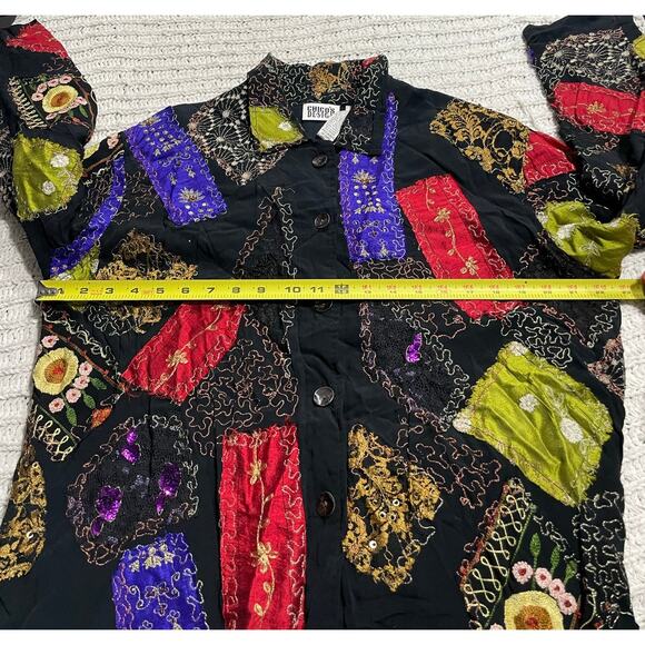 VTG Chico's Design Patchwork Lightweight Jacket Art-To-Wear Womens Sz 2 - Large - Picture 3 of 10